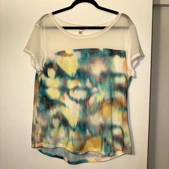 Calvin Klein Women’s Multicolor Watercolor Tee Mesh Panel Size XL NWOT - Picture 1 of 11
